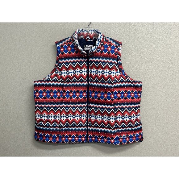 Lands End Vest Womens Size 3X Goose Down Puffer Hike Outdoors Print - Picture 1 of 9